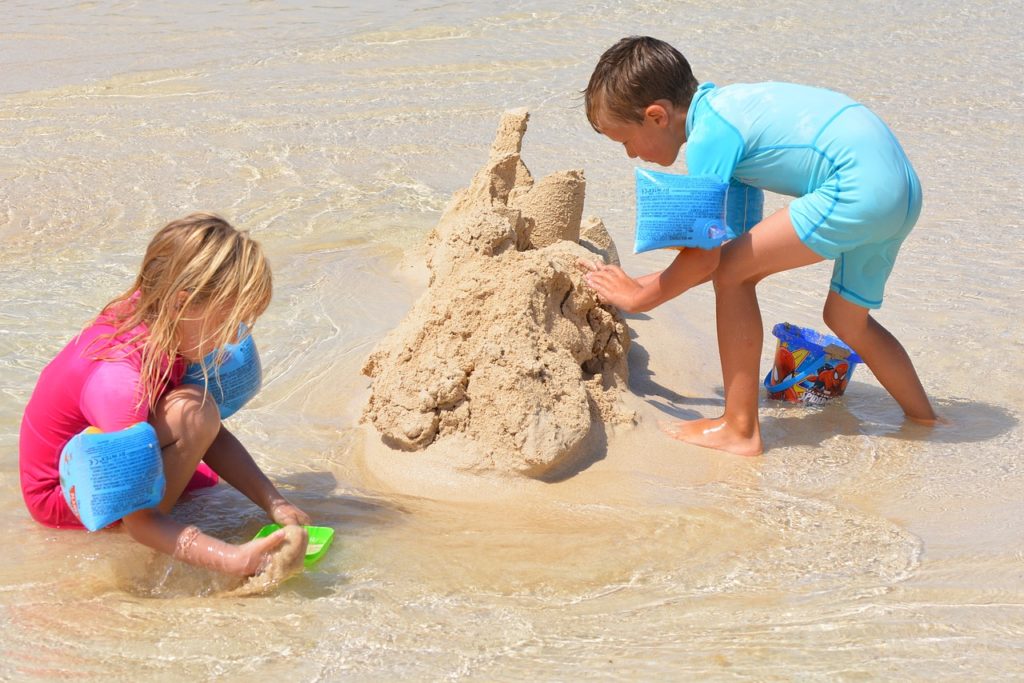 children, sand castle, boy